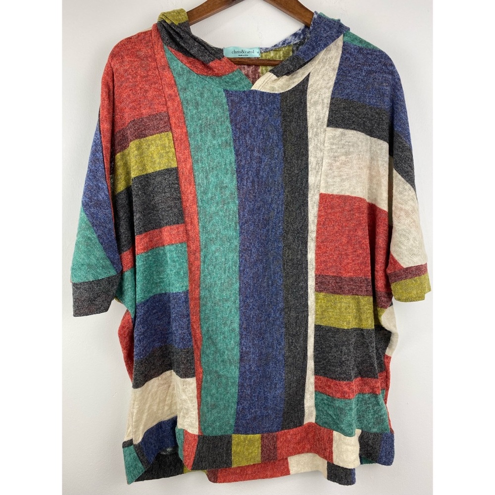 Chris & Carol size Medium Women’s Multicolor Color Block Short Sleeve Hooded Top